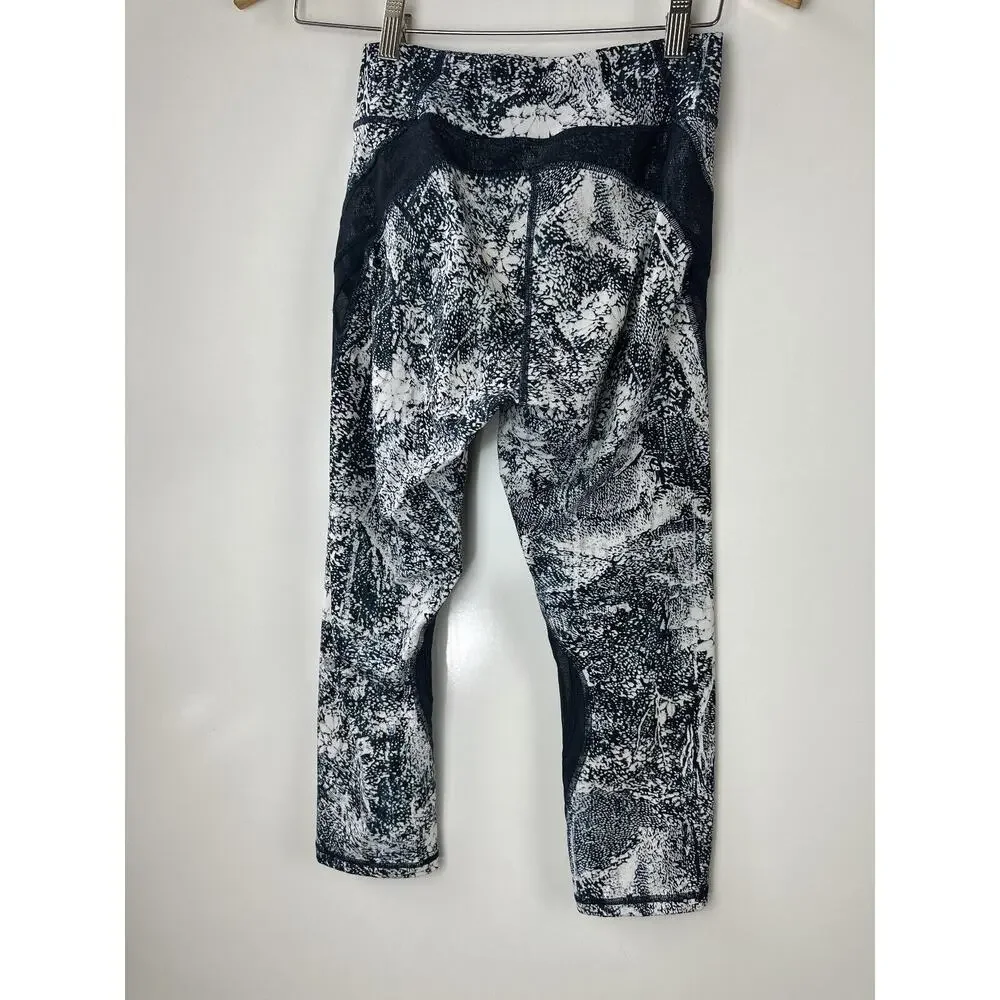 Lululemon Never Still Crop 21" Leggings Wildwood White Nocturnal Teal Mesh Sz 6 - Picture 11 of 12